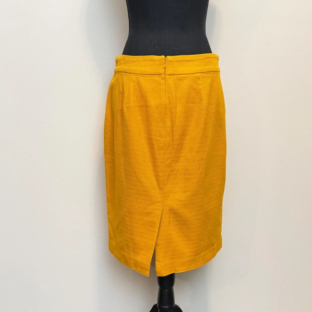 Banana Republic Mustard Yellow Gold Textured Cotton Pencil Skirt Womens 8 Career